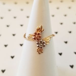 10K Gold Floral Tri Color Bypass Ring